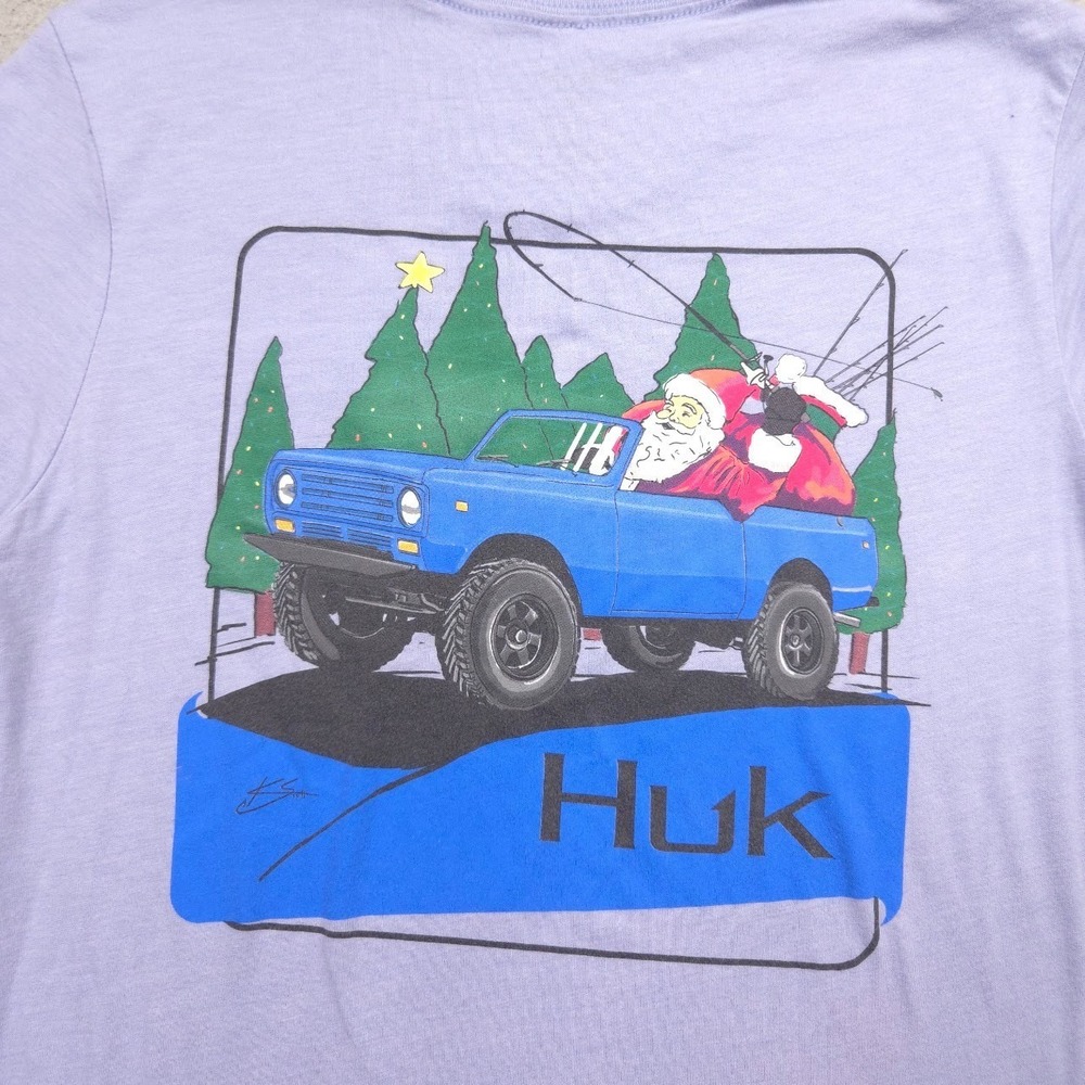 Huk USA Strong Womens Medium‎ Christmas Fishing Graphic T Shirt Lavender - Picture 3 of 8